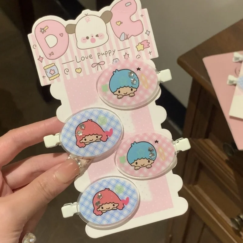 الكرتون سانريو ليتل التوأم نجوم القطع الناقص منقوشة الاكريليك دبوس الشعر طالب الانفجارات Traceless bb مشبك شعر الشعر الديكور الفتاة هدية