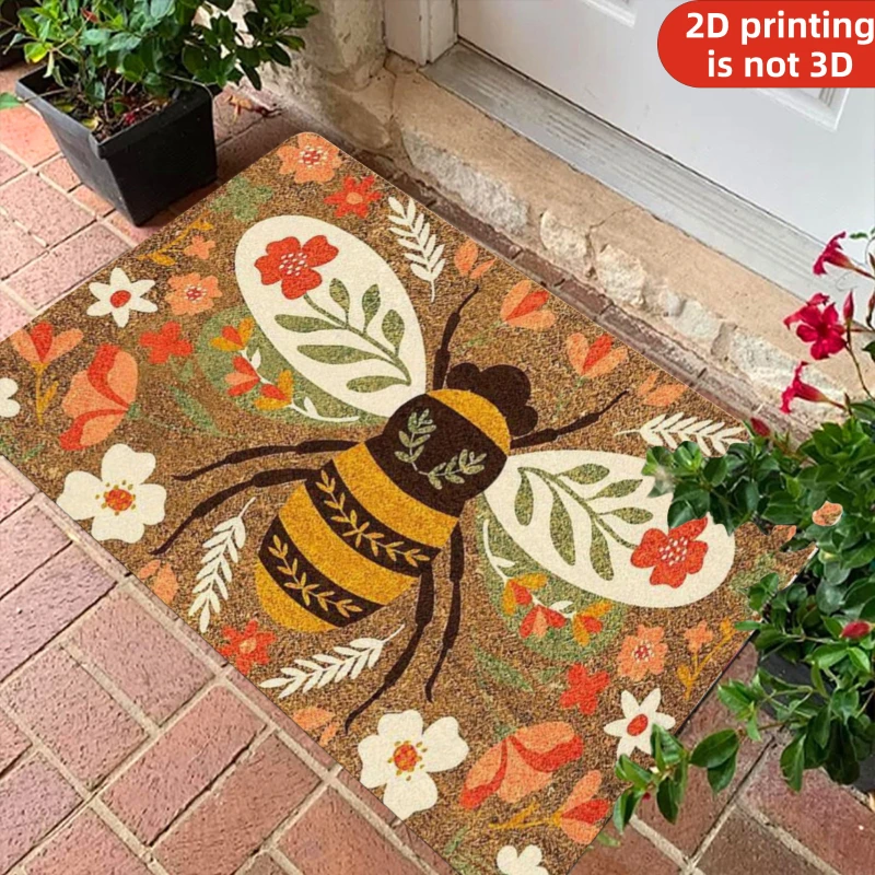 Bee & Floral Rug Suitable for Doorways, Multi-Size Farmhouse Entry Mat with Beehive, Soft Suitable for Hallway,,, Bathroom, In