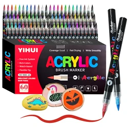 12/24/36/48/60 Colors Acrylic Paint Pens Markers Brush Tip Paint Markers For Rock Painting Wood Stone Glass Gift DIY Crafts