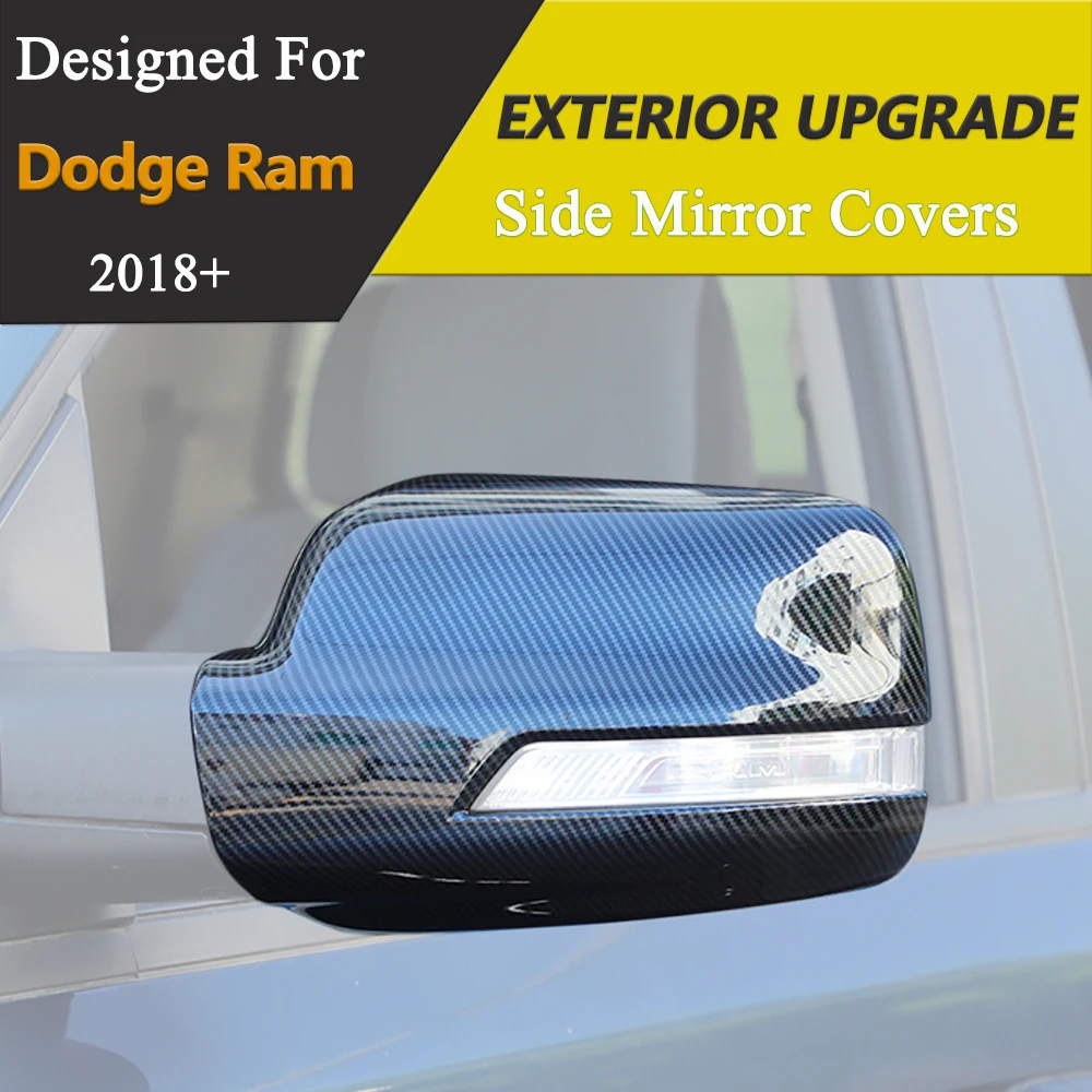 Rearview Mirror Decoration Cover Trim for Dodge Ram 1500 2018 2019 2020 2021 2023 ABS Carbon Fiber Exterior Car Accessories
