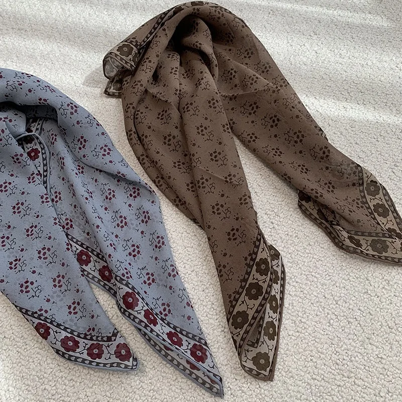 

100% Silk Bandana Scarf Neckerchief Vintage Floral Printed Neck Head Hair Scarves for Womens Gifts 63x63CM