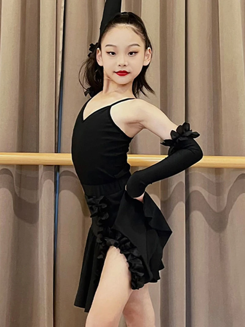 Kinder Meisje Latin Dans Geplooide Rok Training Pakken Rugloze Samba Stierenvechten Chacha Rumba Professionele Wedstrijd Kostuum