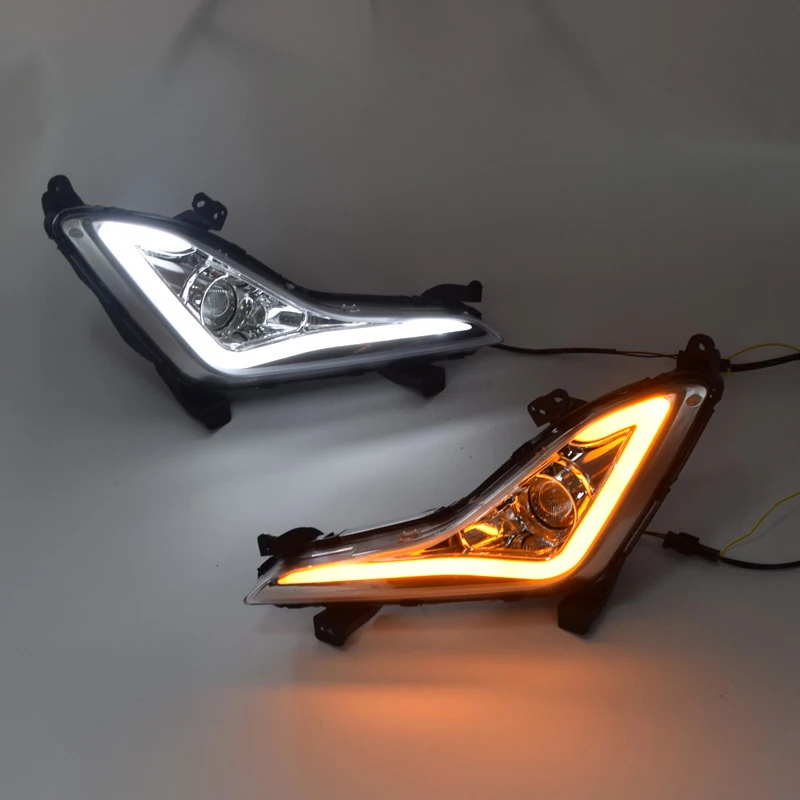 LED Daytime Running Lights DRL Fog Lamp Cover Case for Hyundai Elantra Sedan 2014 2015 2016 With Turn Signal Yellow