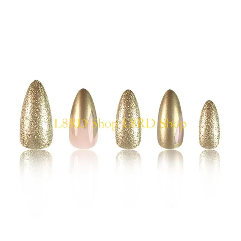 

L8RD 24PCS короткие миндальные фальшивые ногтя