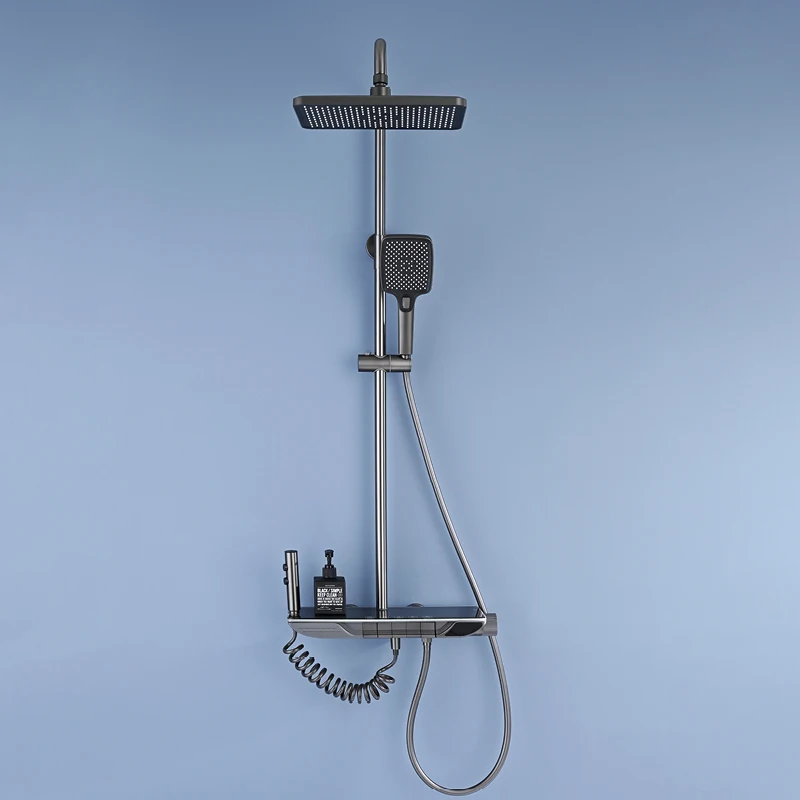 Bathroom Shower System with Hand Shower Wall Mounted 5 Function Shower Faucet Set Bathroom Rainfall Shower Mixer Combo Set Gray