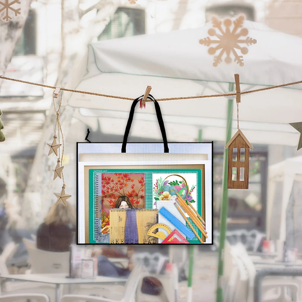 Borsa portavagna per punto croce Borsa impermeabile per accessori per pittura con diamanti Cartella portaoggetti con cerniera di grande capacità per poster di grandi dimensioni