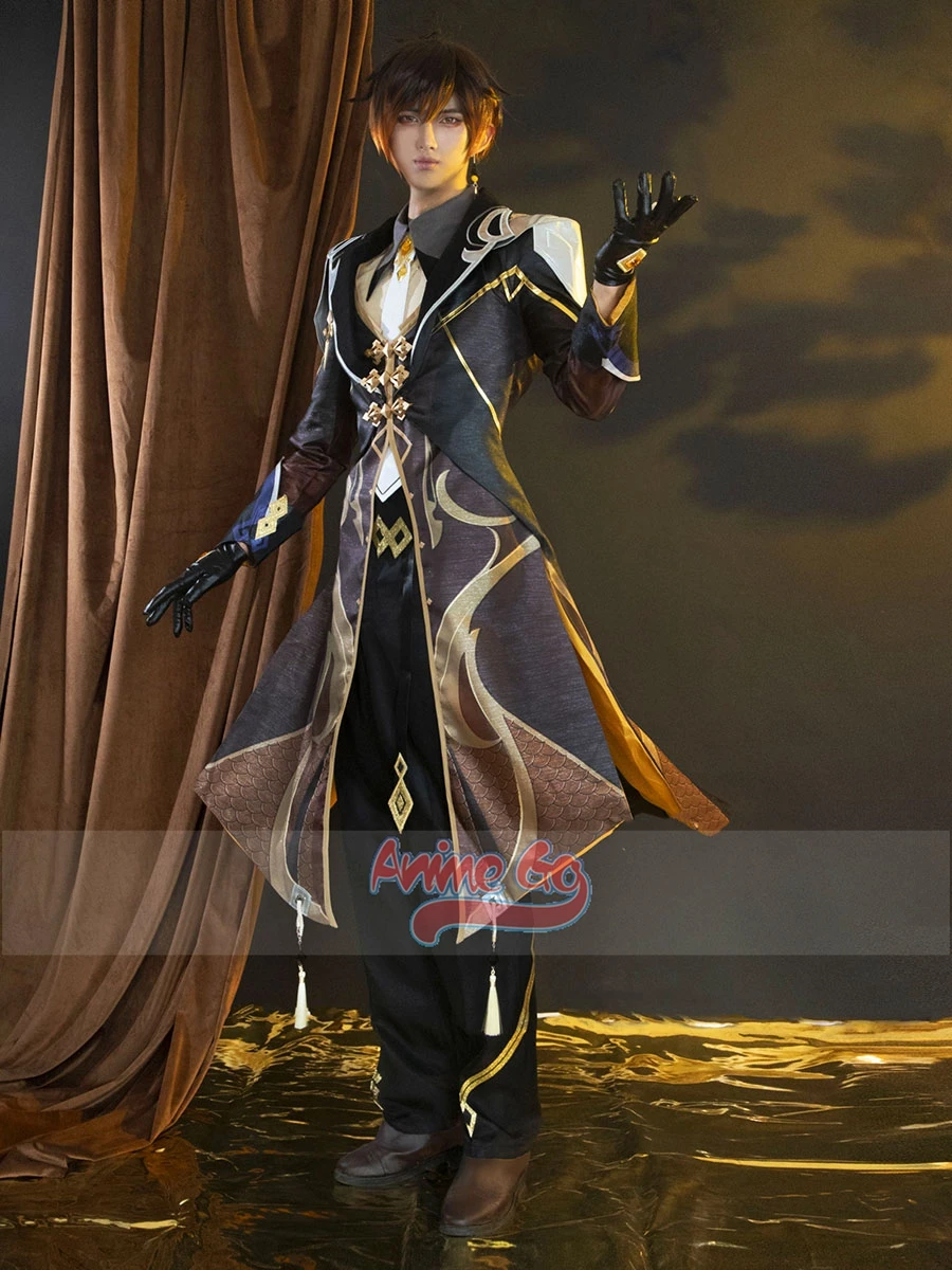 Zhongli Genshin Impact Cosplay Morax Zhong Li Kostuum Mannen Spel Rollenspel Uniform Outfits C02946-AA