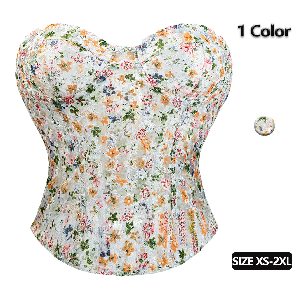 

French Floral Drawstring Corset Slim Fishbone Vests Camisole Underbust Top Corsets Waist Trainer Wome Shapping Bustier Tank Tops