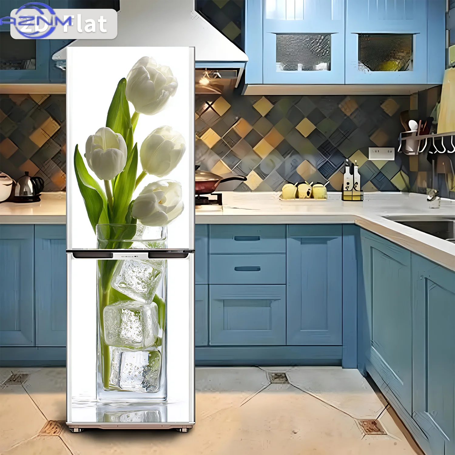 1pc of Refrigerator Sticker, , Featuring a Serene Theme of Ice And Flowers. Self-Adhesive Wall Decoration Suitable for Cabinet