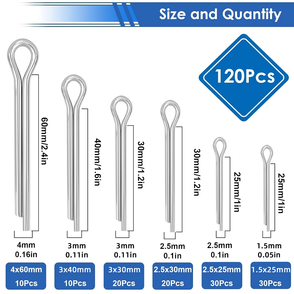 120Pcs 304 Stainless Steel Cotter Pins Hanging Pin Clip Tractor Cotter Pin is Used for Hanging Pin Lock Systems Trucks