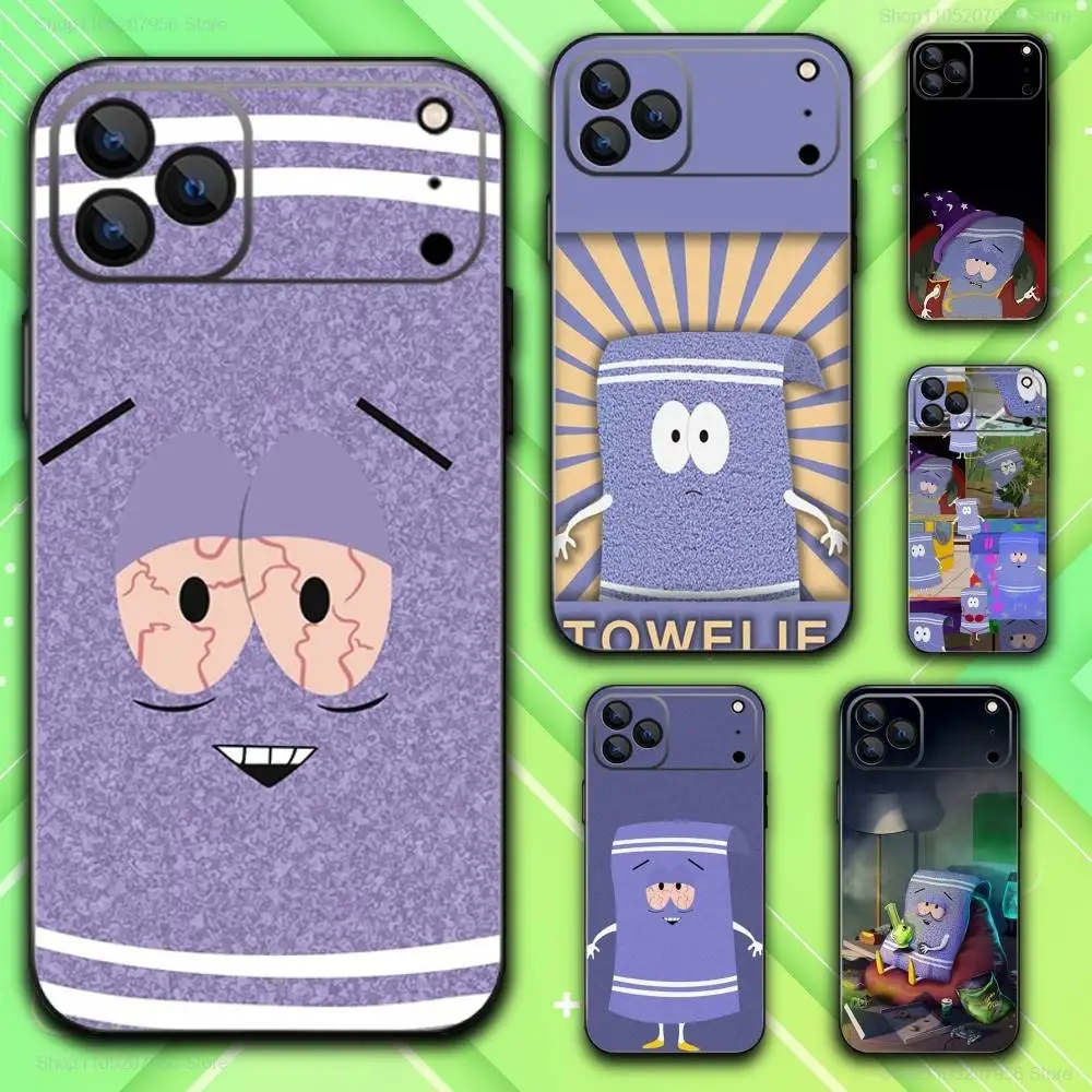 

S-South P-Park Towel Cartoon Phone Case For iPhone 17,16,15,14,13,12,11,Plus,E,Air,Pro,Max,Mini Black Cover