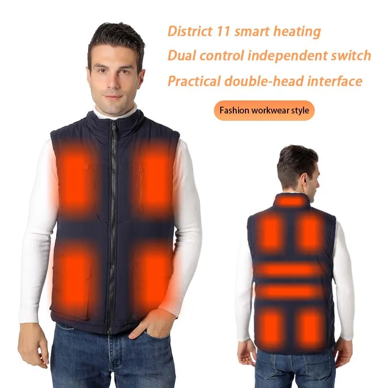 New Winter Men's 11 Zone Heating Vest Double Control Electric Heating Warm Vest Outdoor Skiing Running Jacket Heated Clothing