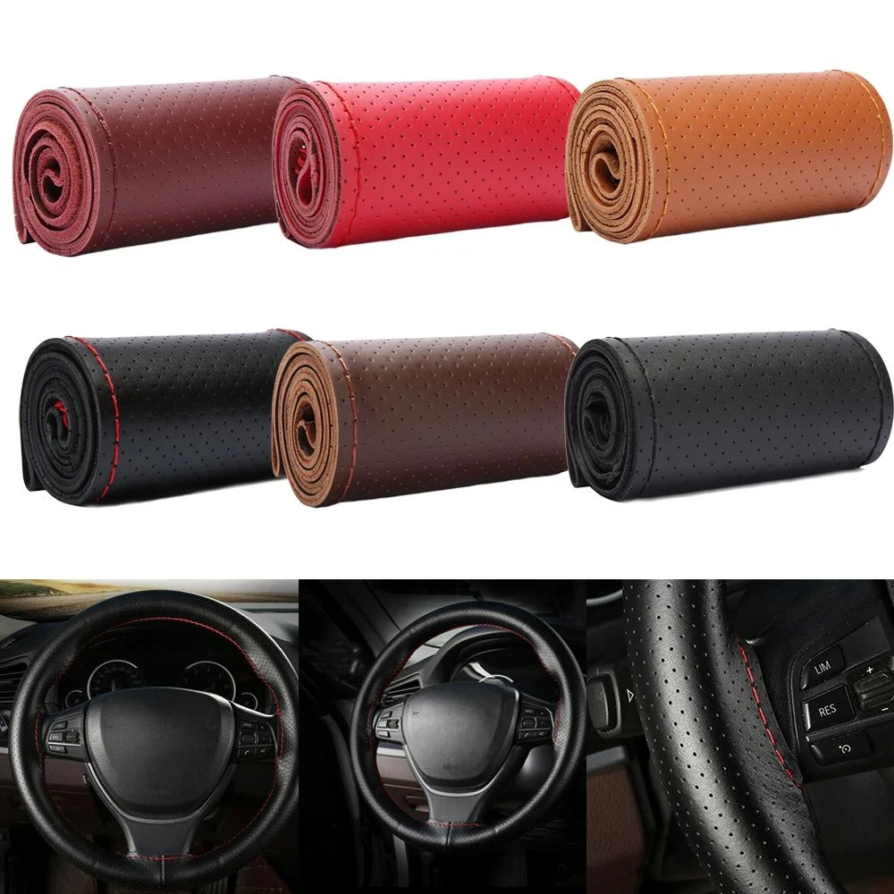 Für 38 cm Durchmesser Auto Zubehör Weiche Anti Slip Leder DIY Auto Lenkrad Abdeckung Lenkrad Geflecht Mit Nadeln gewinde – Detail 7