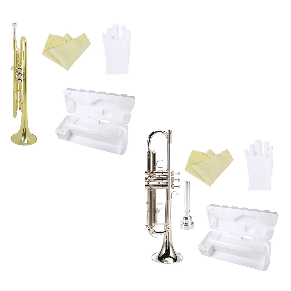 

1 Set Student Beginner Bb Trumpet Brass Trumpet Instrument With Cloth Gloves For School Band Orchestra Concert Performer