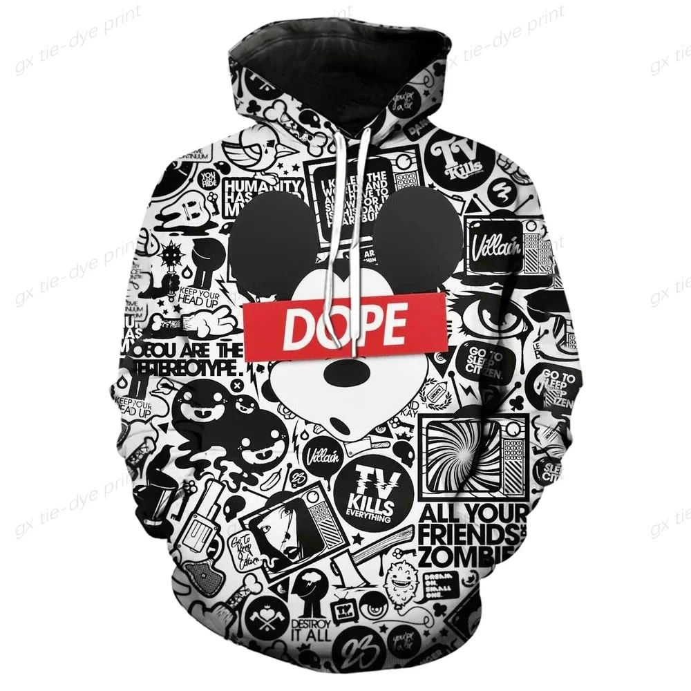 

MINISO Boys Girls Hoodies Disney Men's Hoodies 3D Printed Pullover Mickey Minnie Men's Hoodies Oversized Men's Clothing