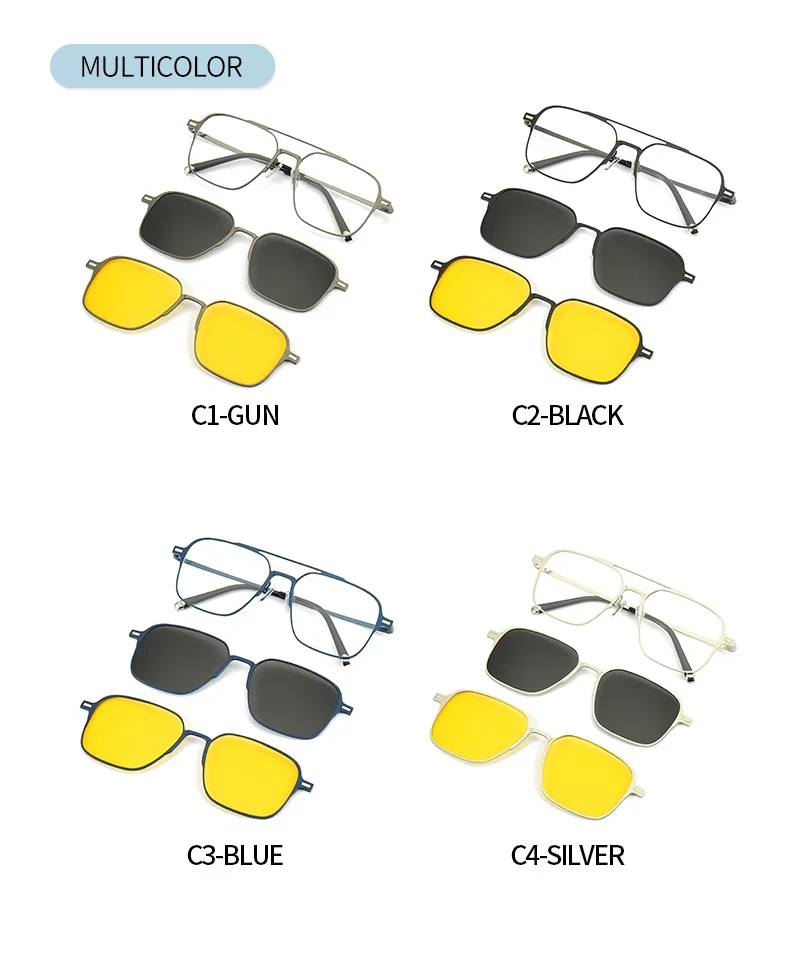 Metall 3-in-1 neuer Stil Magnet Clip auf Brillengestell Trend polarisierte Sonnenbrille für Männer 2023 optische Computerbrille UV400 7009 – Detail 10