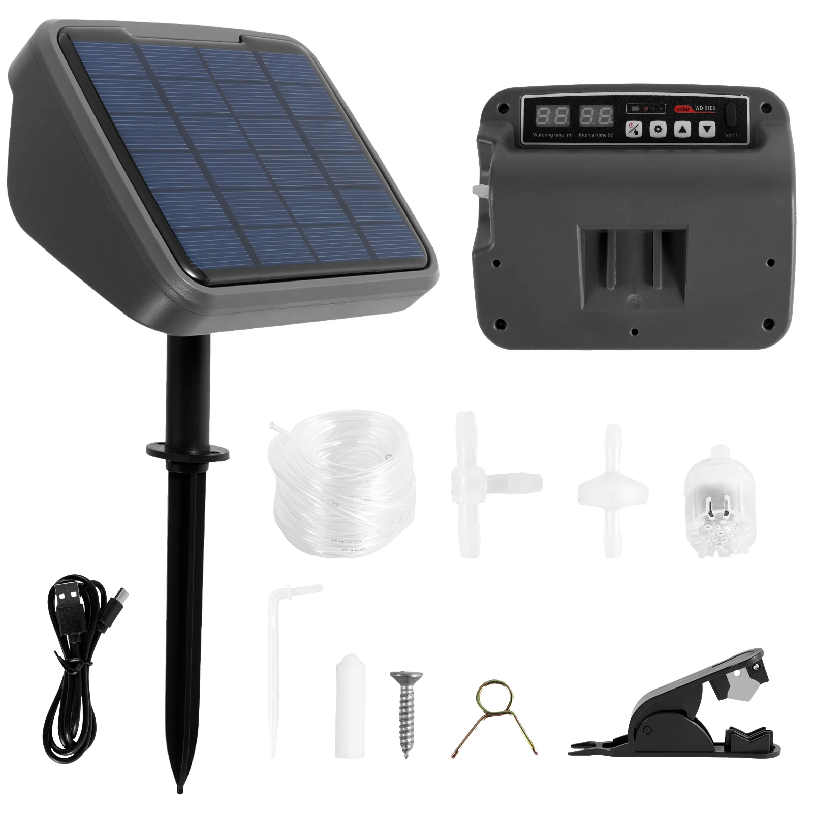 

Solar Automatic Drip Irrigation Kit with Timer Waterproof Solar Plant Watering Devices with 15m Hose Easy DIY Solar Drip