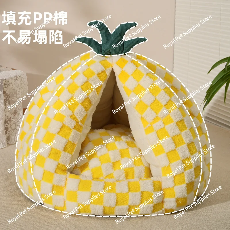 Cat Litter, Warm in Winter, Fully Enclosed, Cold-proof, Ultra-thick Pineapple  House, Cat House, Kennel,  Sleeping Mat