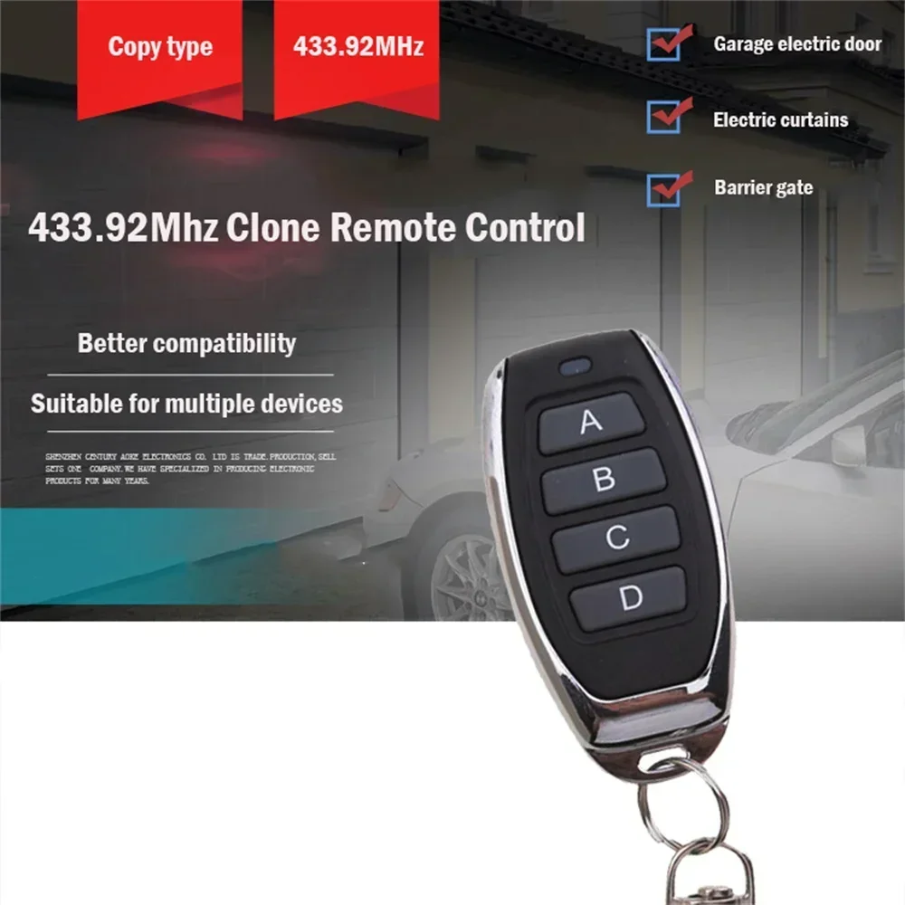 443mhz 4CH Remote Control Duplicator Key Fob Distance Remote Control 433.92MHZ Clone For Garage Door Gate With 12V Battery