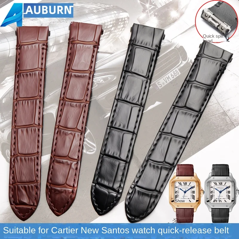 19mm 21mm leather strap for Cartier Santos quick release strap classic WSSA0009 WSSA0010 new SANTOS watch chain accessory men