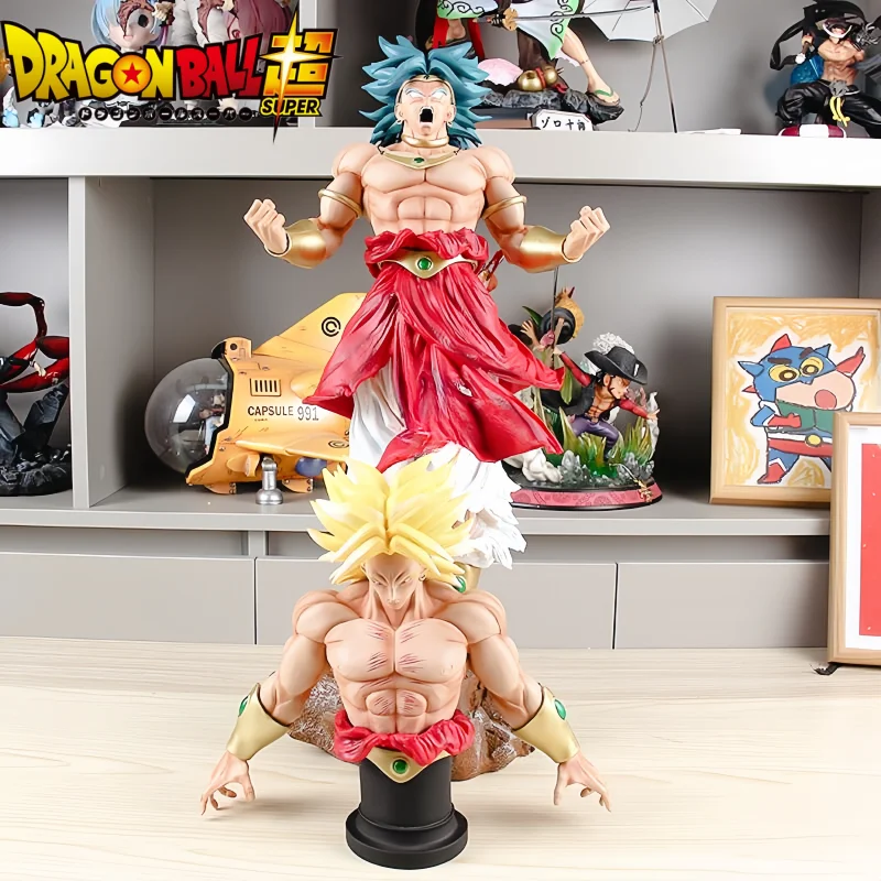 58cm Pvc Dragon Ball Figure Broly Action Figures Interchangeable Bust Resin Model Collection Desktop Ornament Birthday Toy Gifts