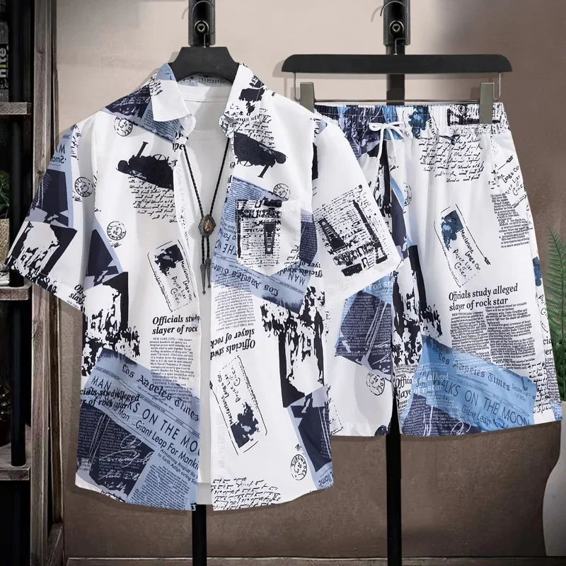 Men's Quick Drying Breathable Comfortable Suit Casual Flower Shirt Beach Shorts Two-piece Set Couple Vacation Style