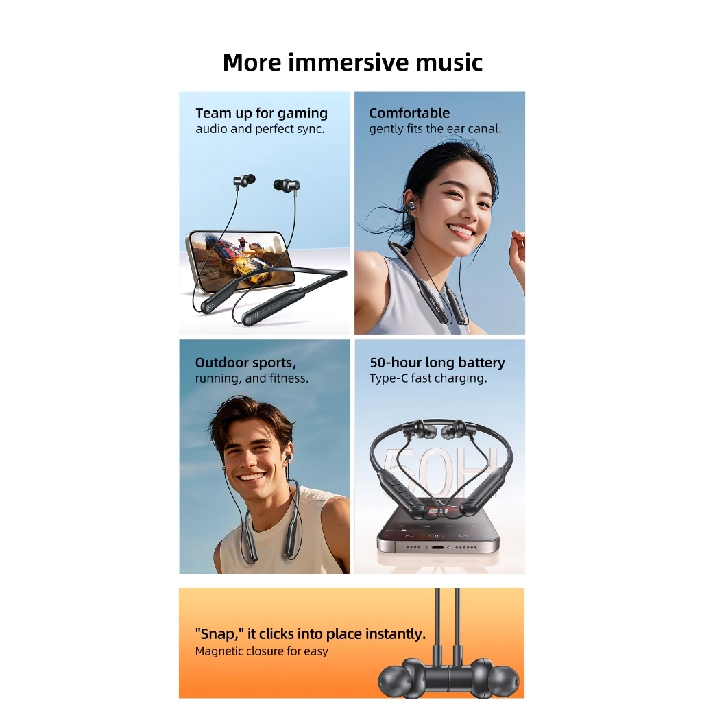 Awei G83 سماعة لاسلكية تعمل بالبلوتوث سماعة بشريط حول ياقة الملابس IPX6 ميكروفون مقاوم للماء الرياضة الحد من الضوضاء 4-مكبر الصوت المكالمات المدمج في بطاقة TF