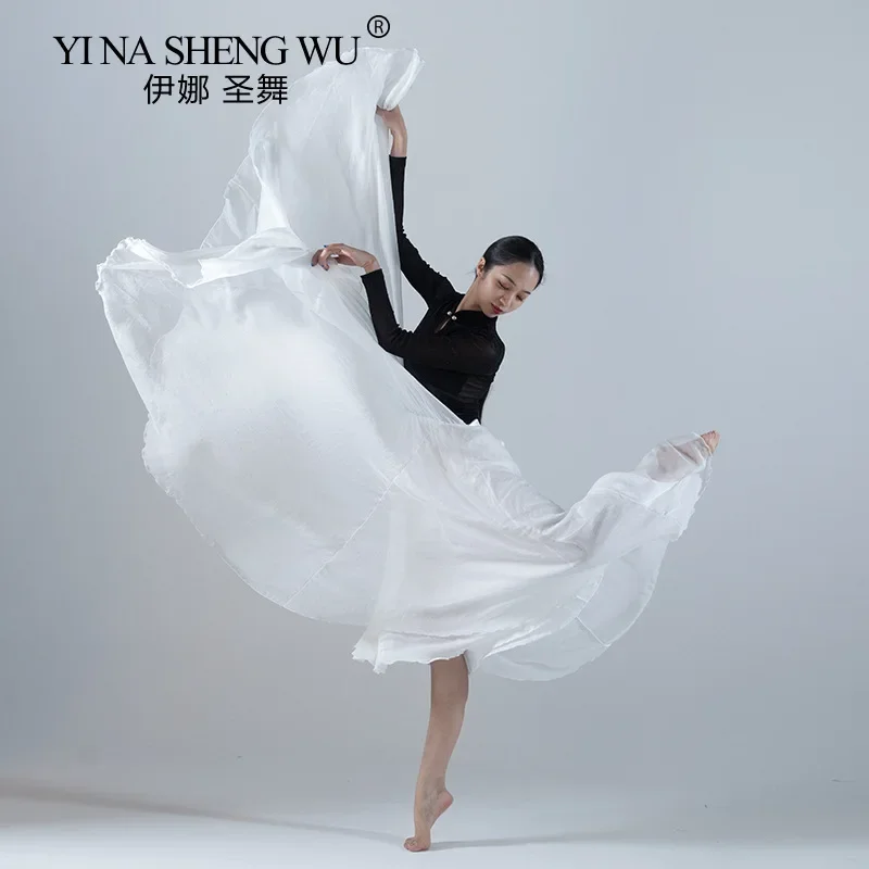 Colletto rialzato Top vuoto Gonna grande bianca Abbigliamento da danza classica Abbigliamento da donna per prestazioni professionali Top a maniche lunghe