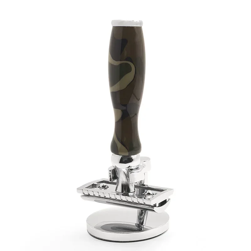 

Classic Double-Edged Safety Razor for Men with 10 Premium Blades Camouflage Pattern Resin Handle Shaving Tool Gift Set