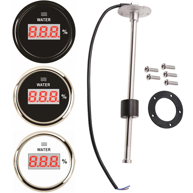 Auto 100 150 200 250 300 350 450mm Water Level Sensors 52mm Digital Water Level Gauges Red Backlight 0-190ohm 240-33ohm Senders