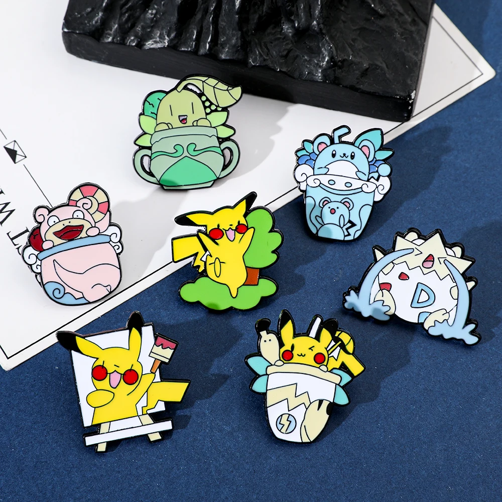 Anime Pokemon Hard Enameled Pins Cartoon Pikachu & Togepi Design Metal Brooch Collectible Fan Gift Badge