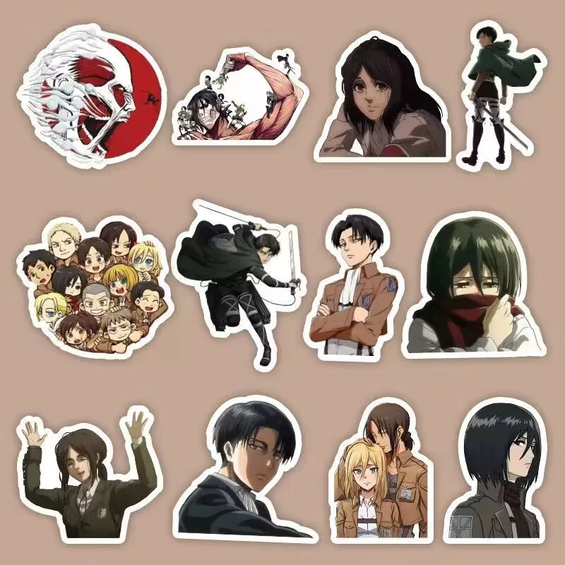 「進撃の巨人」キャラクターシール120枚が、ウォーターカップ、ノート、スーツケース、ギター用の防水シールとしてご利用いただけます。