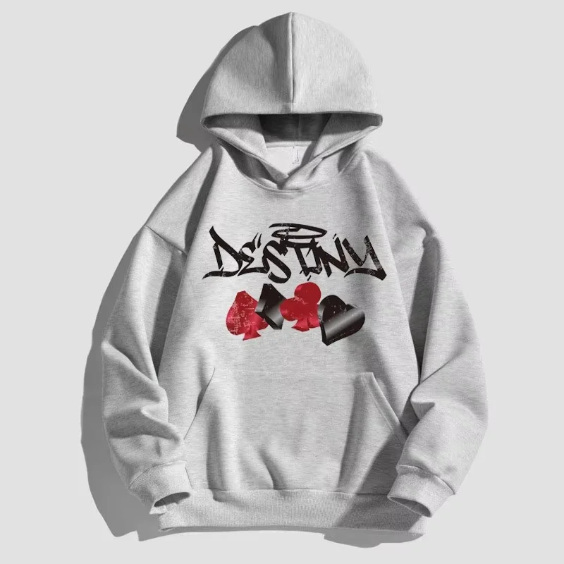 Letter Poker Color Printed Men's Hoodie Cotton American Street Men's And Women's Sweater Casual Versatile Couple Hoodie