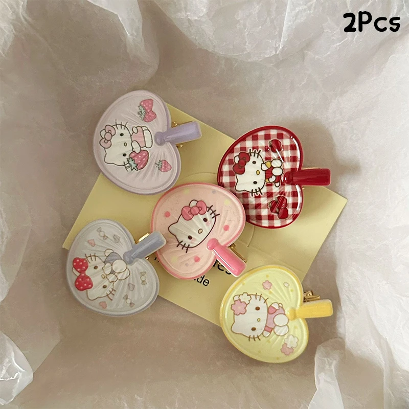 Pince à cheveux dessin animé Sanurgente Hello Kitty pour femmes et filles, épingle à cheveux latérale Kawaii, pince à bec de canard mignon, accessoires pour cheveux pour enfants, 2 pièces