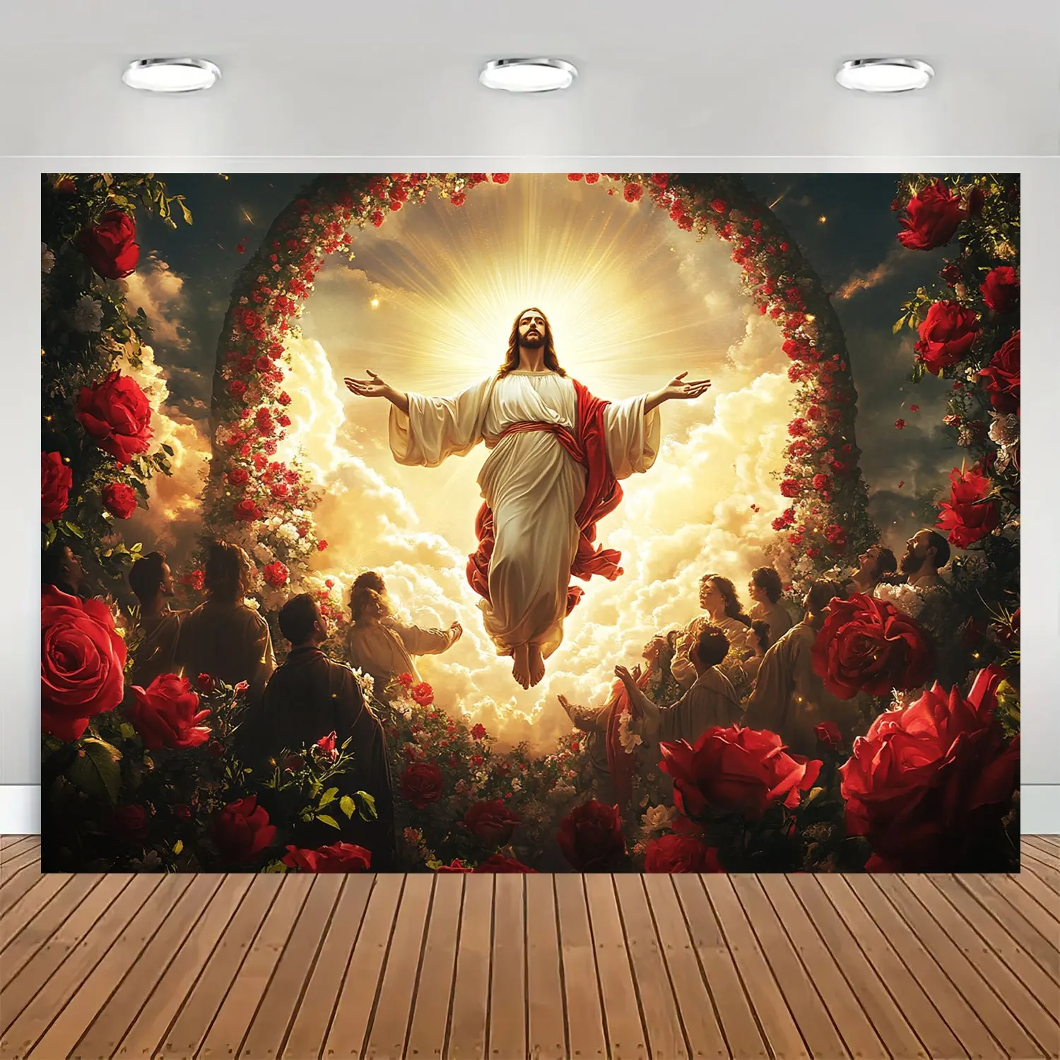 قطعة واحدة، نسيج القيامة يسوع، ديكور داخلي/خارجي، مع ثقوب وحبال، لا يتطلب كهرباء #5