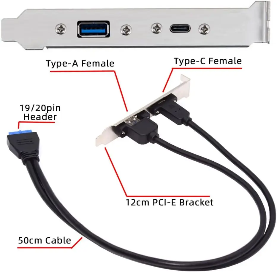 50cm 5Gbps Rear USB 3.1 Port Expansion 20Pin To TYPE-C Female And USB 3.0 Female Data Cable With Bezel On Computer Chassis
