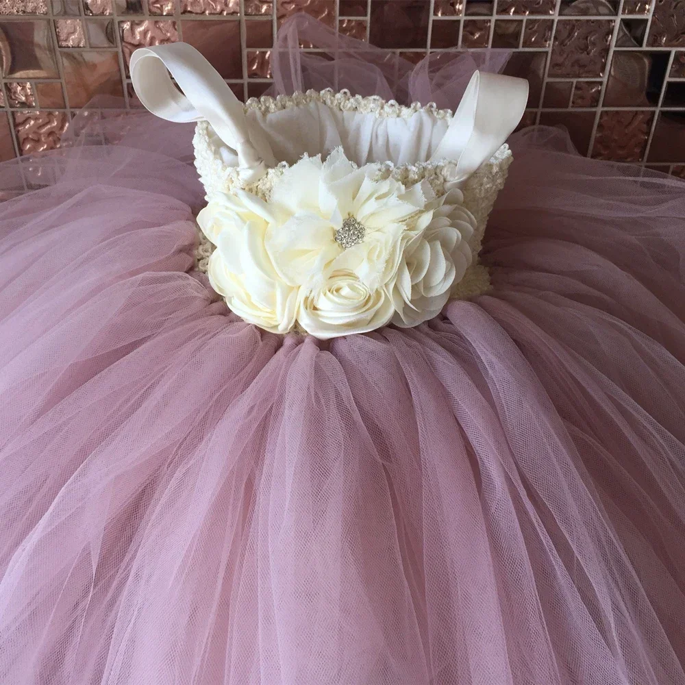 Flower Girl Tutu Dress Ankle-Length Toddler Baby Kids Tulle Princess Dress for Girls Wedding Pageant Party Dresses Ball Gown