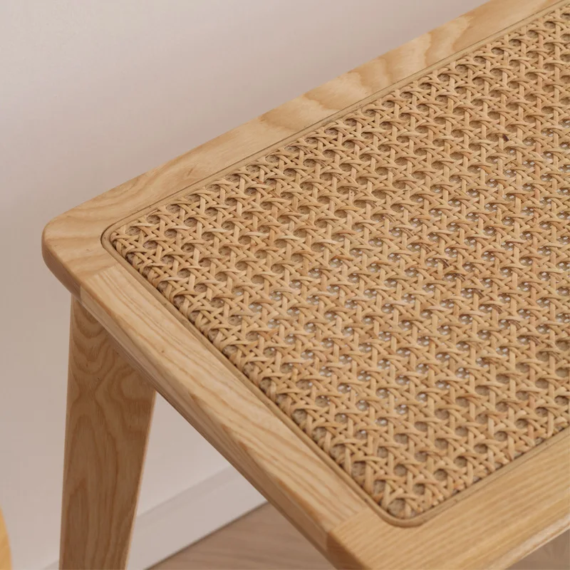 Ratán, tira larga, madera de fresno, extremo de cama, banco, totalmente de madera maciza, cambio de zapatos, nórdico, simple, hogar