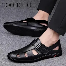 Summer Men Sandals Cozy Hollow Non-slip Soft Cool Lighted Breathable All-match Classic Wearable Fashion Casual Leather Sandals