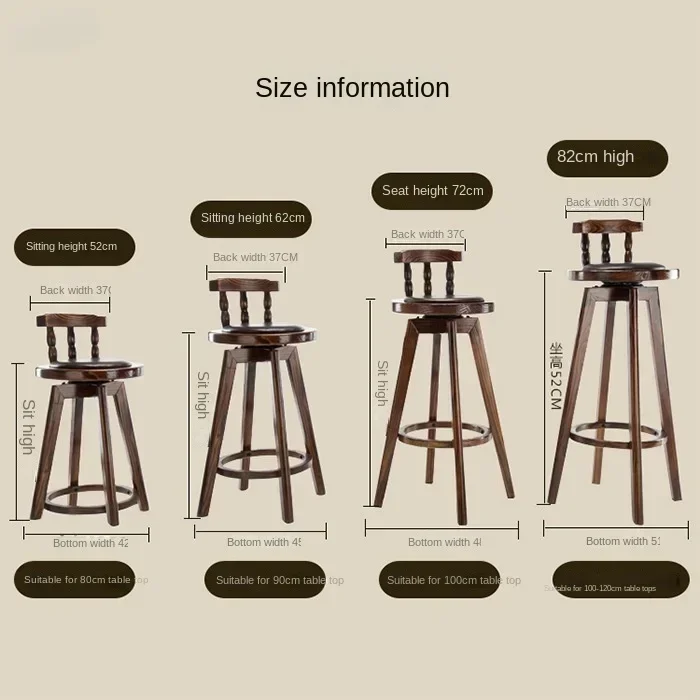 Custom Light Luxury Solid Wood Bar Chair Backrest Bar Stool American Front Desk Bar Chair Retro High Stool