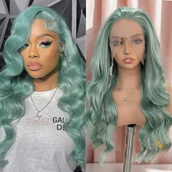 Ash Green Wig Body Wave Wig Synthetic Lace Front Wig Lace Wigs For Women Green Lace Wig Ready To Wear Front Lace Wig Cosplay