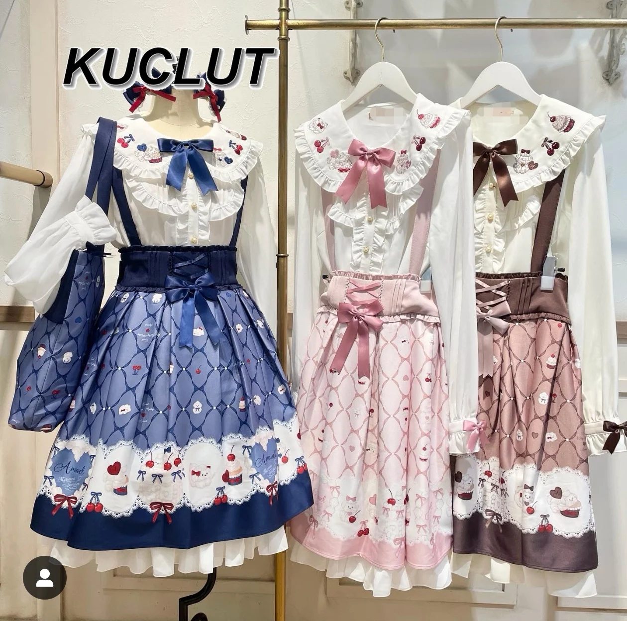 

Весенне-осенний повседневный костюм в японском стиле, женские комплекты из двух предметов, милый милый комплект из топа с длинными рукавами и юбки с вышивкой на бретелях