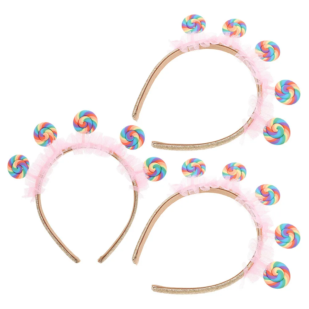 

3Pcs Lollipop Shaped Headband Lightweight Creative Candy Hairband Whimsical Playful Design Amusement Park Party Everyday