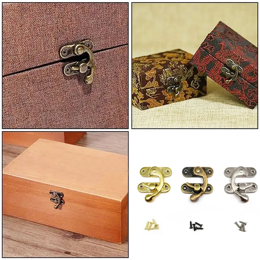 Wooden Gift Jewelry Box Padlock Hasps Hook Mini Antique Metal Lock Hook Decorative  Hardware Home Decor Bull Horn Lock Buckle