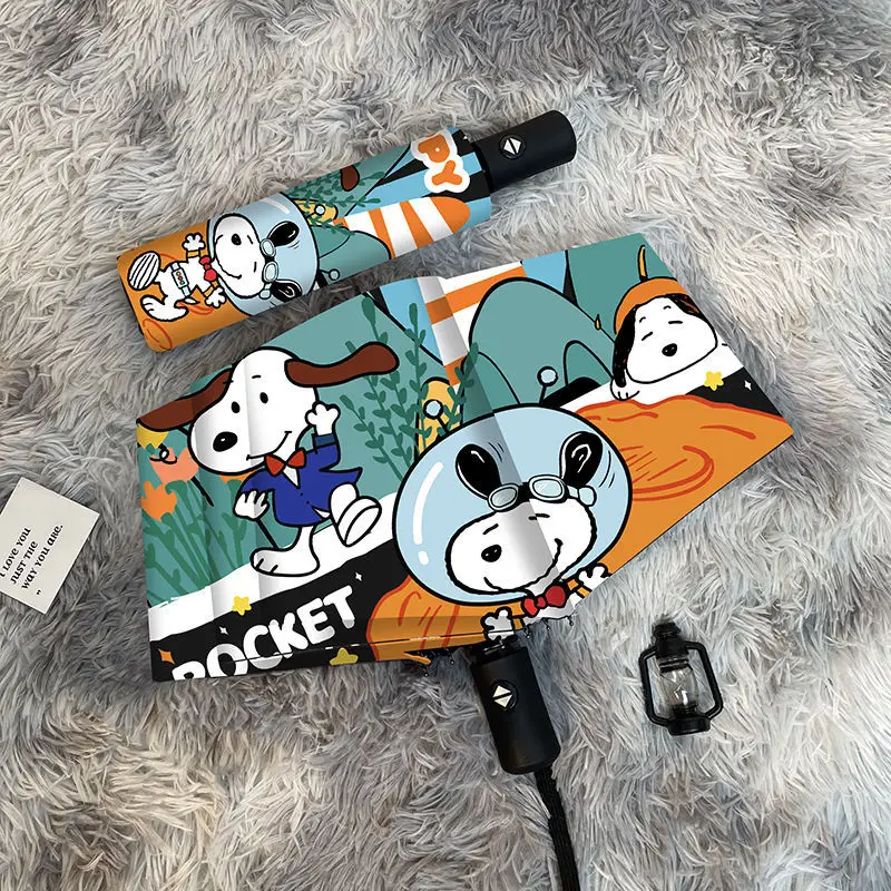 Kawaii Snoopy Fully Automatic Umbrella Cartoon Cartoon Folding Student Parasol Sun Protection Uv Umbrella Birthday Gift