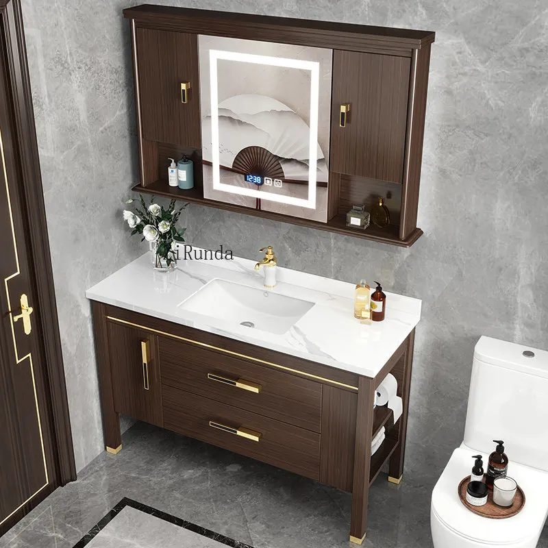 Oak solid wood slate, floor-to-ceiling bathroom cabinet combination, bathroom sink