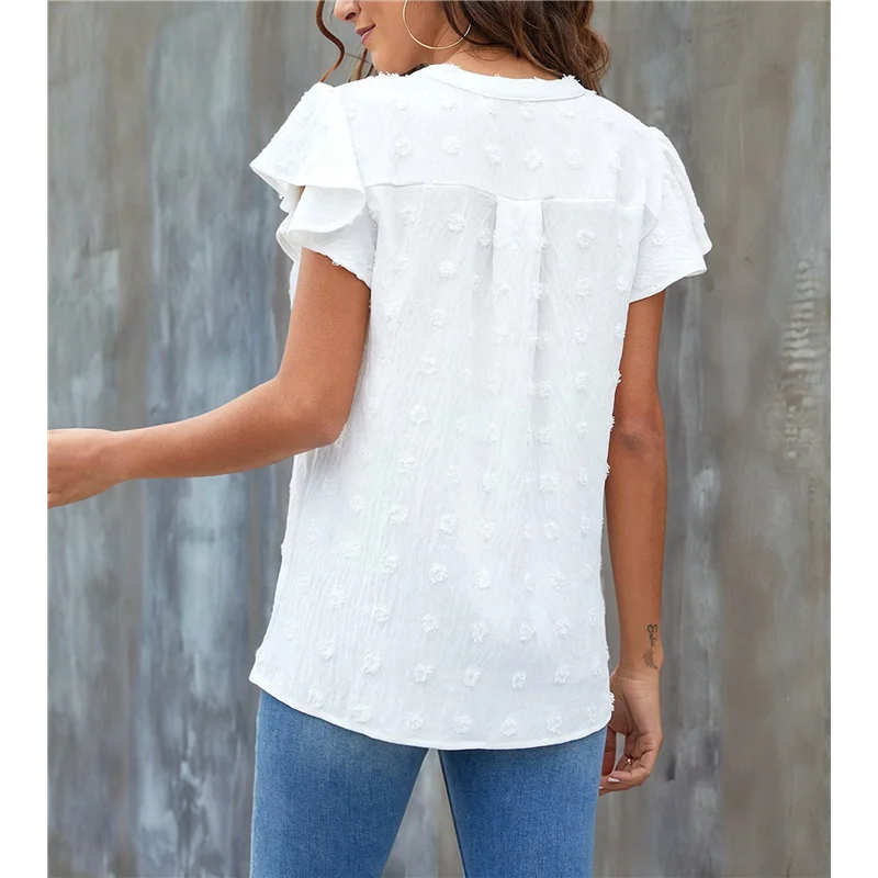 

【Party-Decoration】Womens Blouse V Neck Ruffle Sleeve Flowy Shirts Dressy Casual Cute Summer Tops