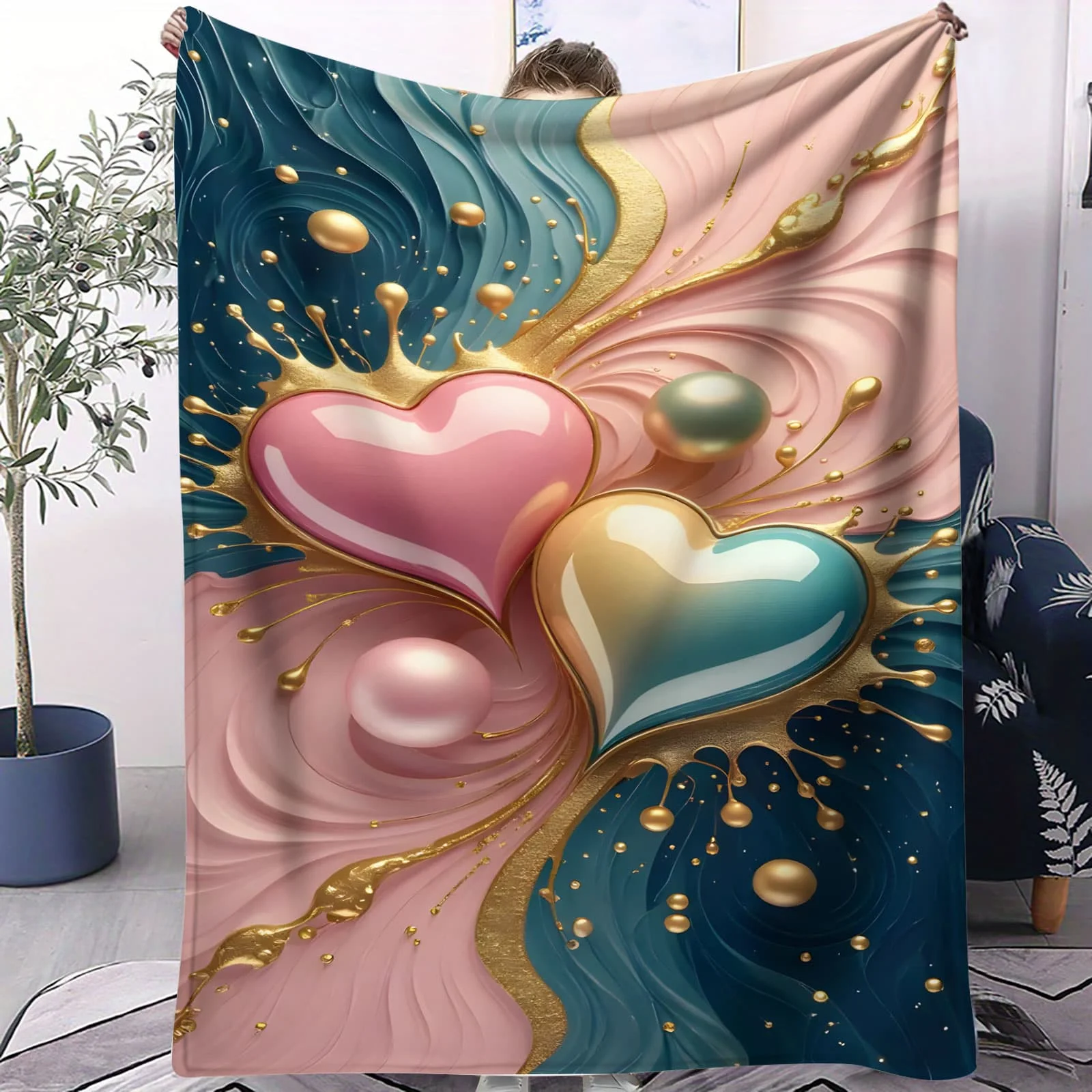 ผ้าห่มตุ๊กตาผีเสื้อหัวใจสีรุ้ง - ผ้าห่มนุ่มสำหรับห้องเด็ก โซฟา แคมป์ ตกแต่งสีสันสดใส เหมาะสำหรับครอบครัวและผู้ที่ชื่นชอบสไตล์