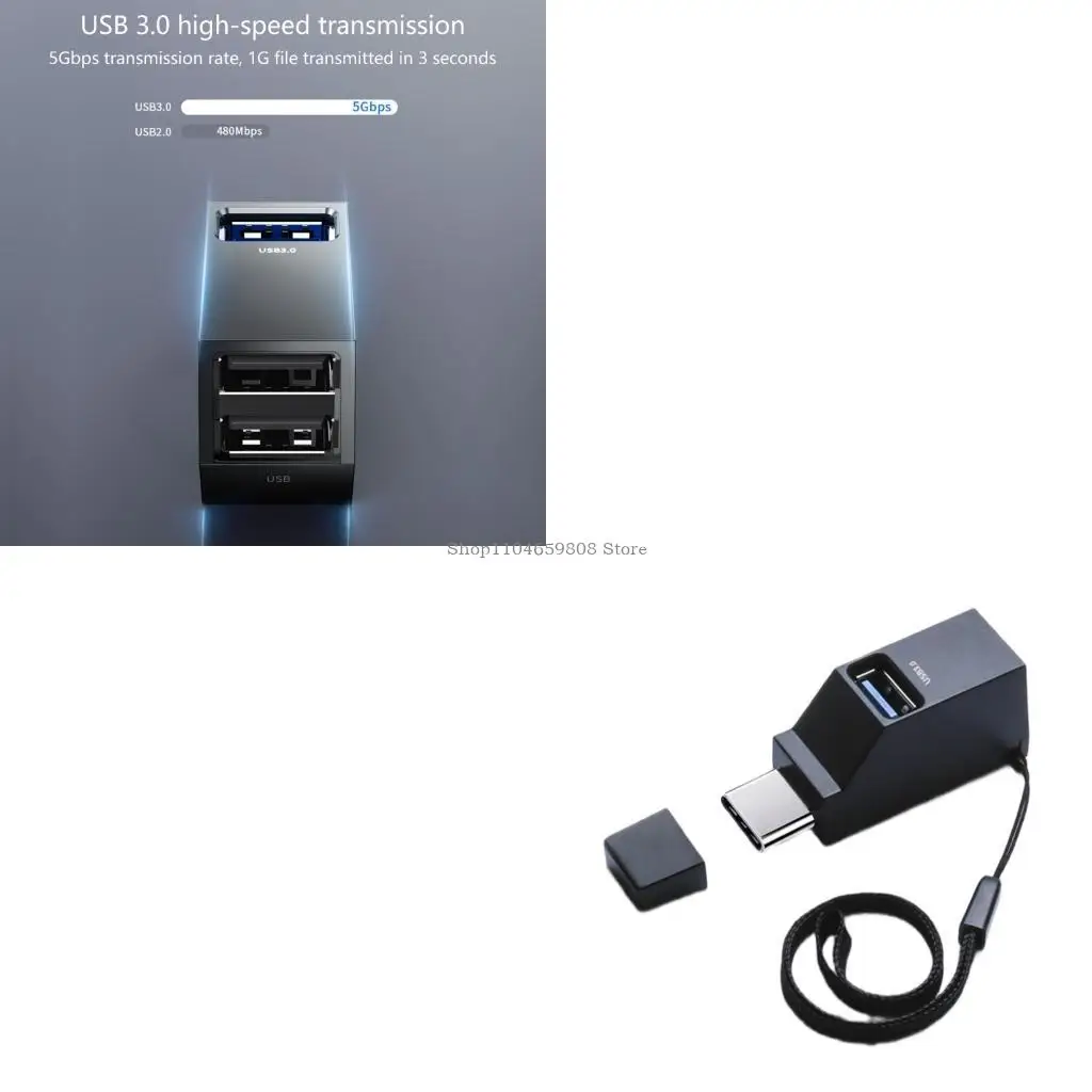 

USB-концентратор типа C, 3-портовый адаптер, широкая совместимость для портативных ПК, адаптер быстрой передачи данных типа C