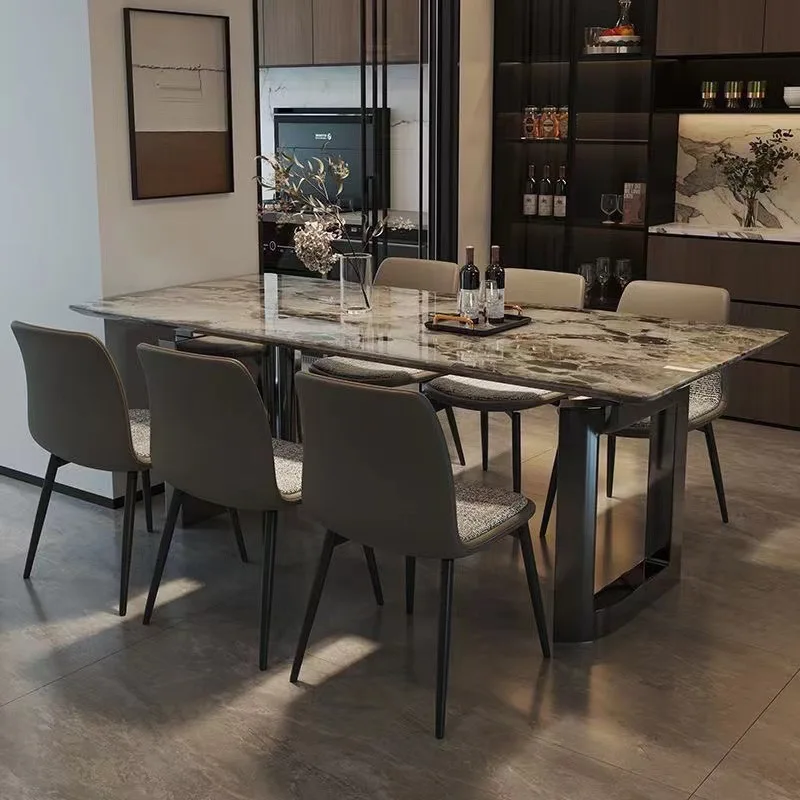 Modern minimalist vil******ing table luxury stone dining table and chair com***ation size apartment eating rectangular table